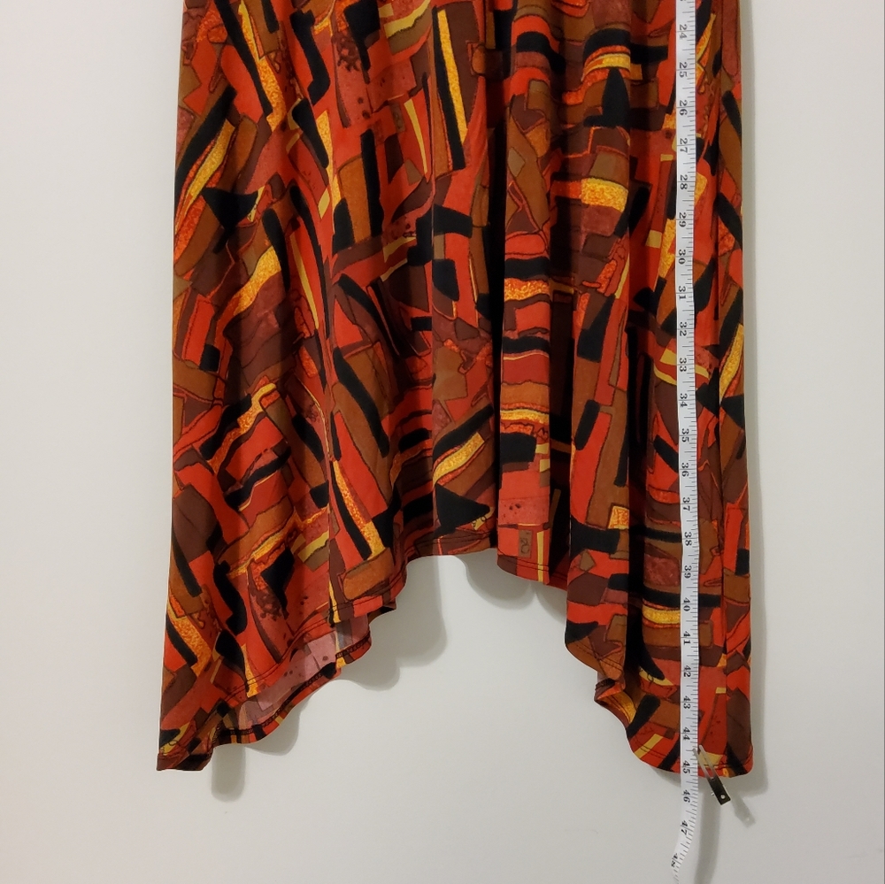 DRESSBARN ORANGE/BLACK FIT & FLARE ASYMMETRICAL SURPLICE SLEEVELES SZ 10 - Picture 3 of 10